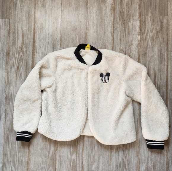 Disney Mickey Mouse 90 Years Faux Fur Jacket Cardigan Clasp Closure Medium - Picture 1 of 10